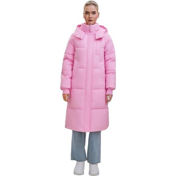 Long Puffer Jacket for Women, Pink - Picture 3 of 6